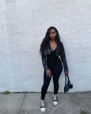 Ribbed V- Neck Jumpsuit